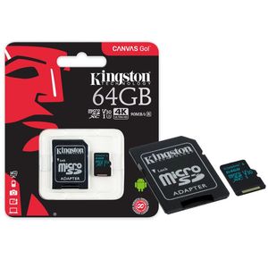 Cartão de Memória 64GB Classe 10 Kingston SDCG3/64GB Micro SDXC 170R/70W UHS-I U3 V30 A2 Canvas Go